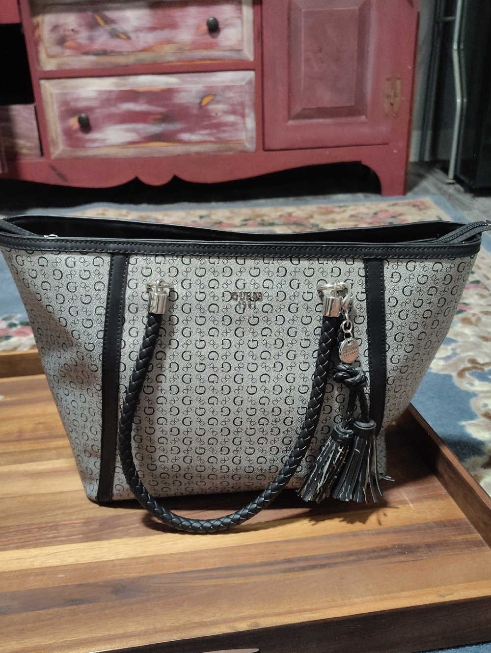 Monogram Pattern Black and Grey Tote Bag